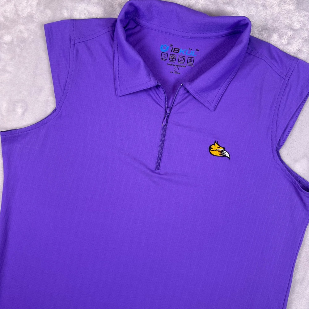 IBKUL Womens Purple Sleeveless Golf Polo Quarter Zip UPF 50+ Fox Logo Large